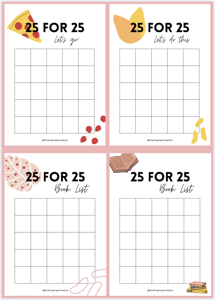 25 for 25 list – free printable